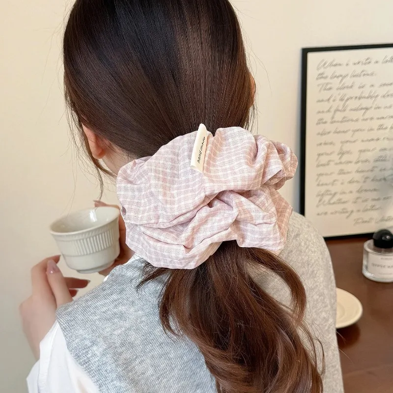 

Hot Selling Checkered Scrunchies Simple Vintage Style High Stretch Elastic Hair Ties for Women Low Ponytail Bun Holder