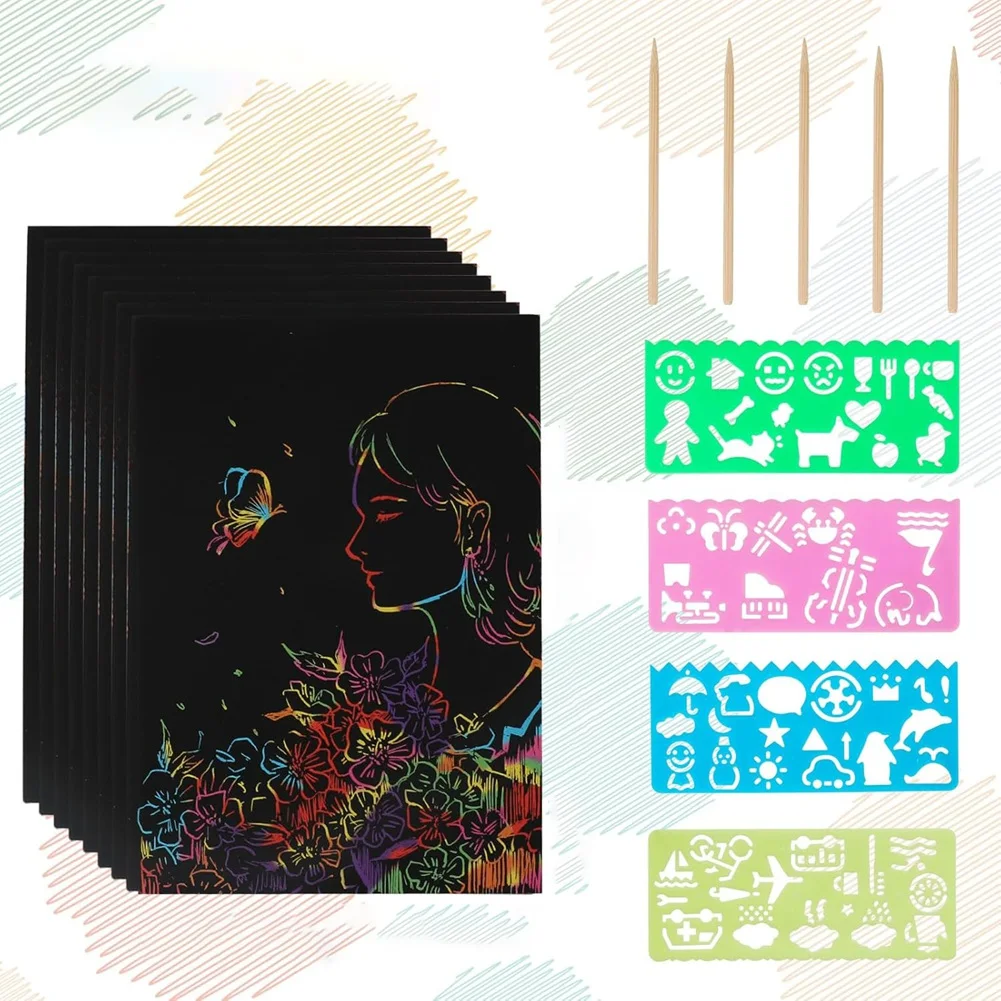 LALA Scratch Paper Art Set, Black Scratch Art Crafts Kit For Party Favors DIY Painting Games Birthday Christmas Gifts