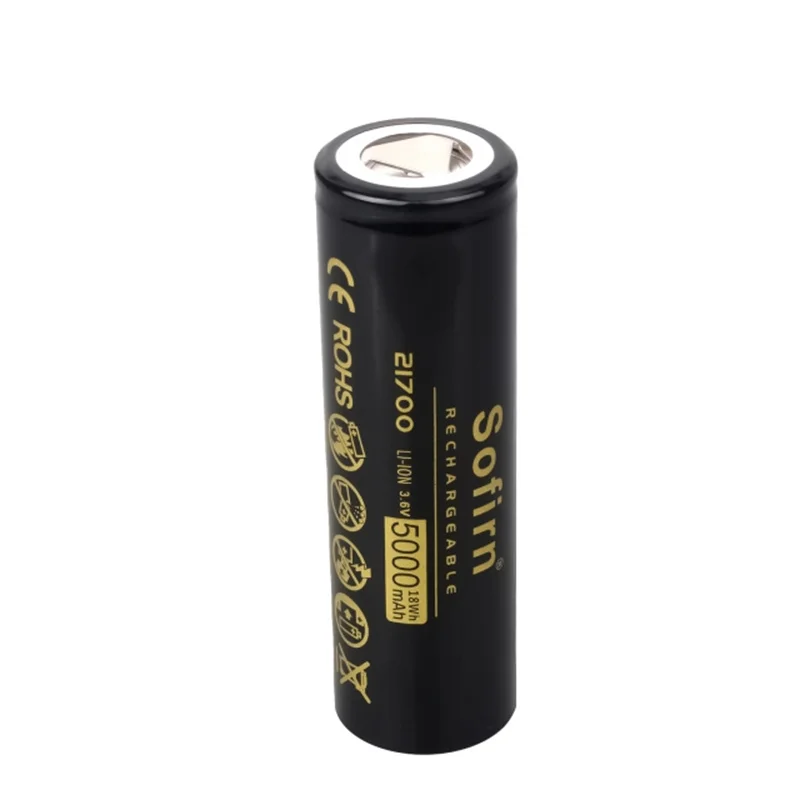 Sofirn 21700 5000mAh Flat Head 3.7V 48A 10C Discharge HD Cell Lithium Reall Capcaity