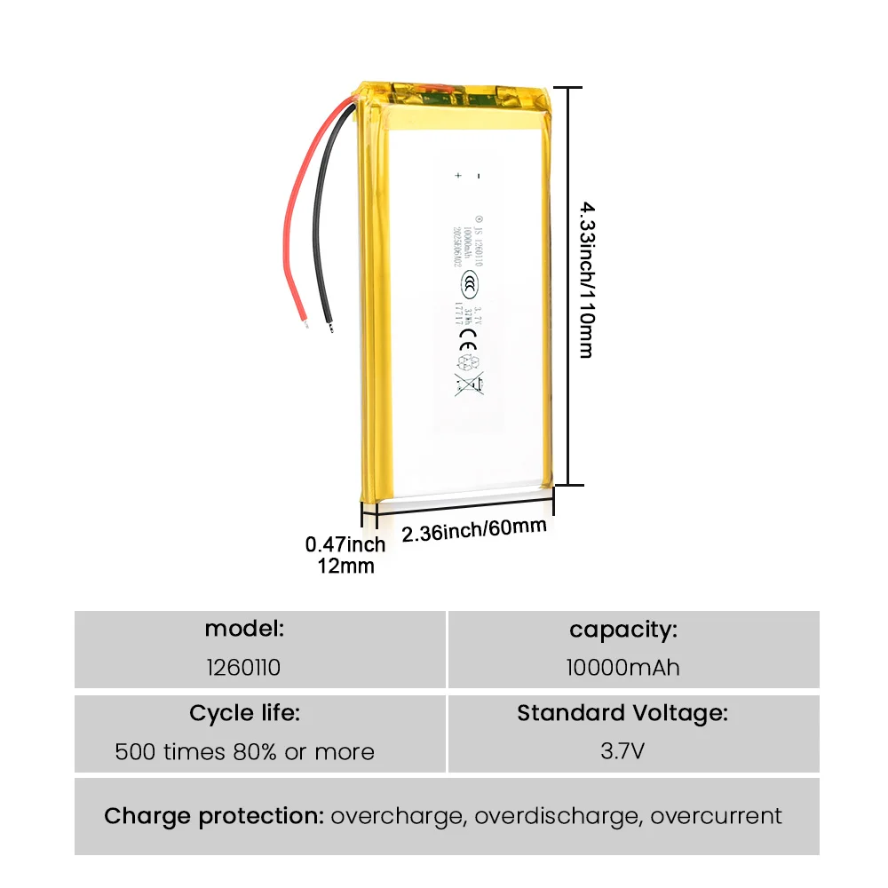 Soshine High Qulity 1260110 Rechargeable Polymer Battery 3.7V 10000mAh Lipo Li-Po for Power Bank GPS Laptop Camping Lights Diy