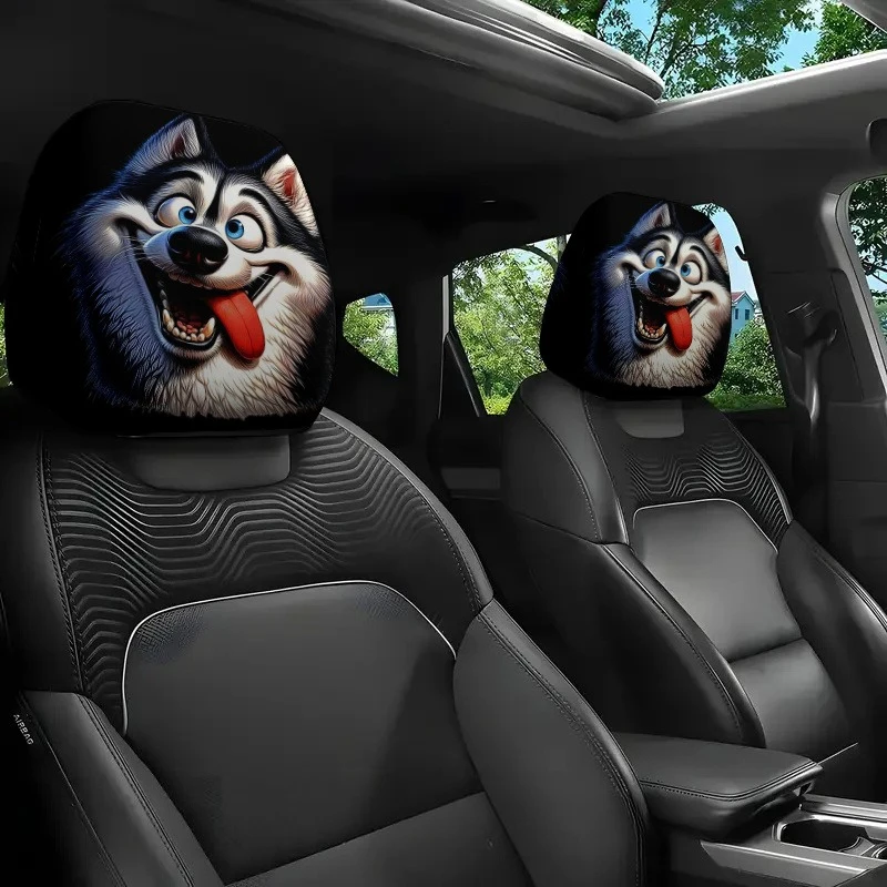 

2pcs 2D Flat Headrest Covers, Cartoon Husky Print Seat Covers Accessories, Seat Protectors, Suitable for Travel/Daily Commute