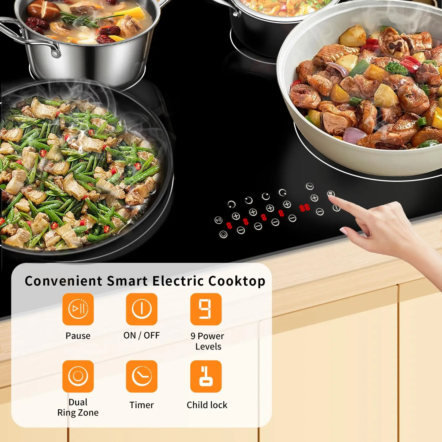 เตาไฟฟ้า Noxton ขนาด 30 นิ้ว 4 หัวเตา แบบฝังในตัว ระบบสัมผัสเซ็นเซอร์ หัวเตาปรับขนาดได้ ฟังก์ชั่นหยุดชั่วขณะ ล็อคความปลอดภัย ตั้งเวลา 7100W 220/240V