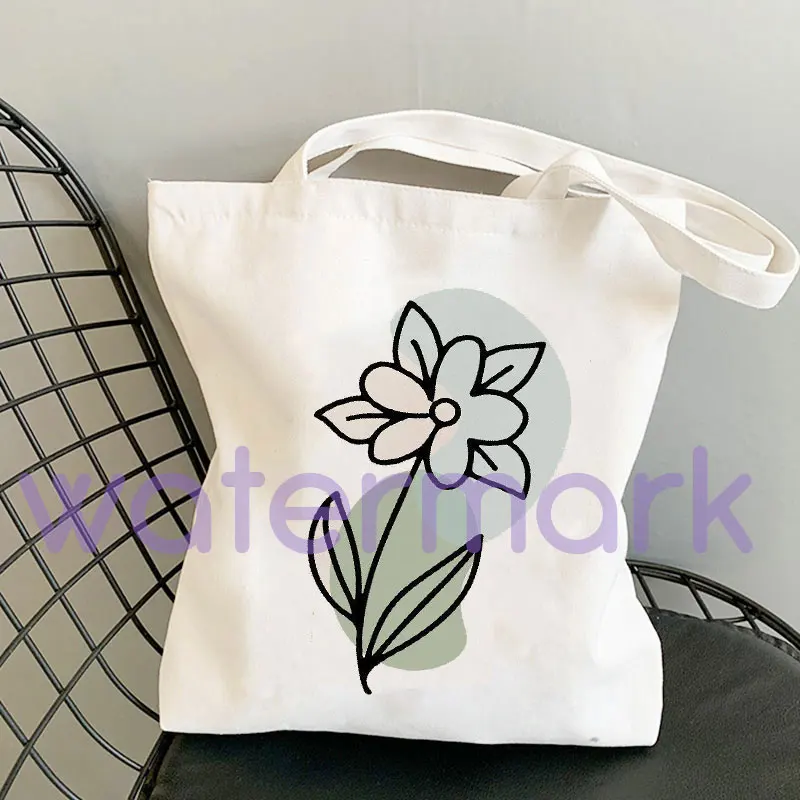 Cute Floral Canvas Tote Wildflowers Beach Bag Shopper Shopping Bag Reusable Dahlia Flower Tote Bag Floral Totes Organic Cotton