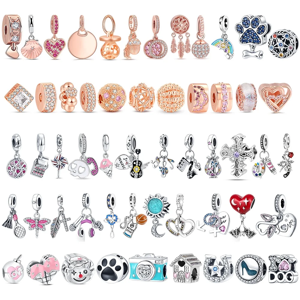 Original 925 Sterling Silver Charms Love Heart Dreamcatcher Suitcase Paris Beads Fit Brand Bracelets Necklaces Women DIY Jewelry