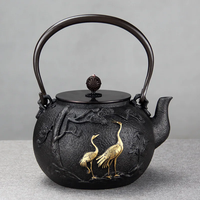1300Ml Turtle and Crane Longevity Cast Iron Teapot Purely Handmade Japanese Cast Iron Tea Maker Household Teapot Gift
