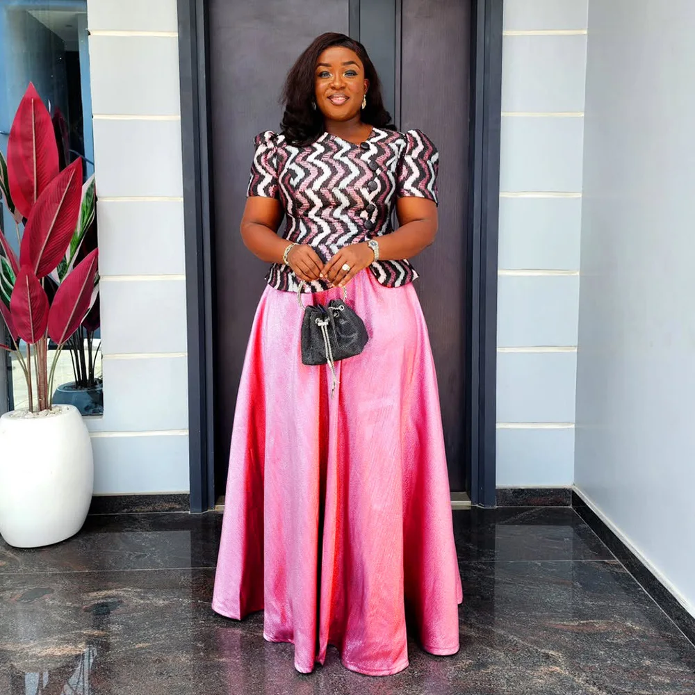 

African Clothes for Women Plus Size Wedding Party Dresses 2 PCS Sets Tops And Skirts Suits Dashiki Ankara Turkey Outfit Robe