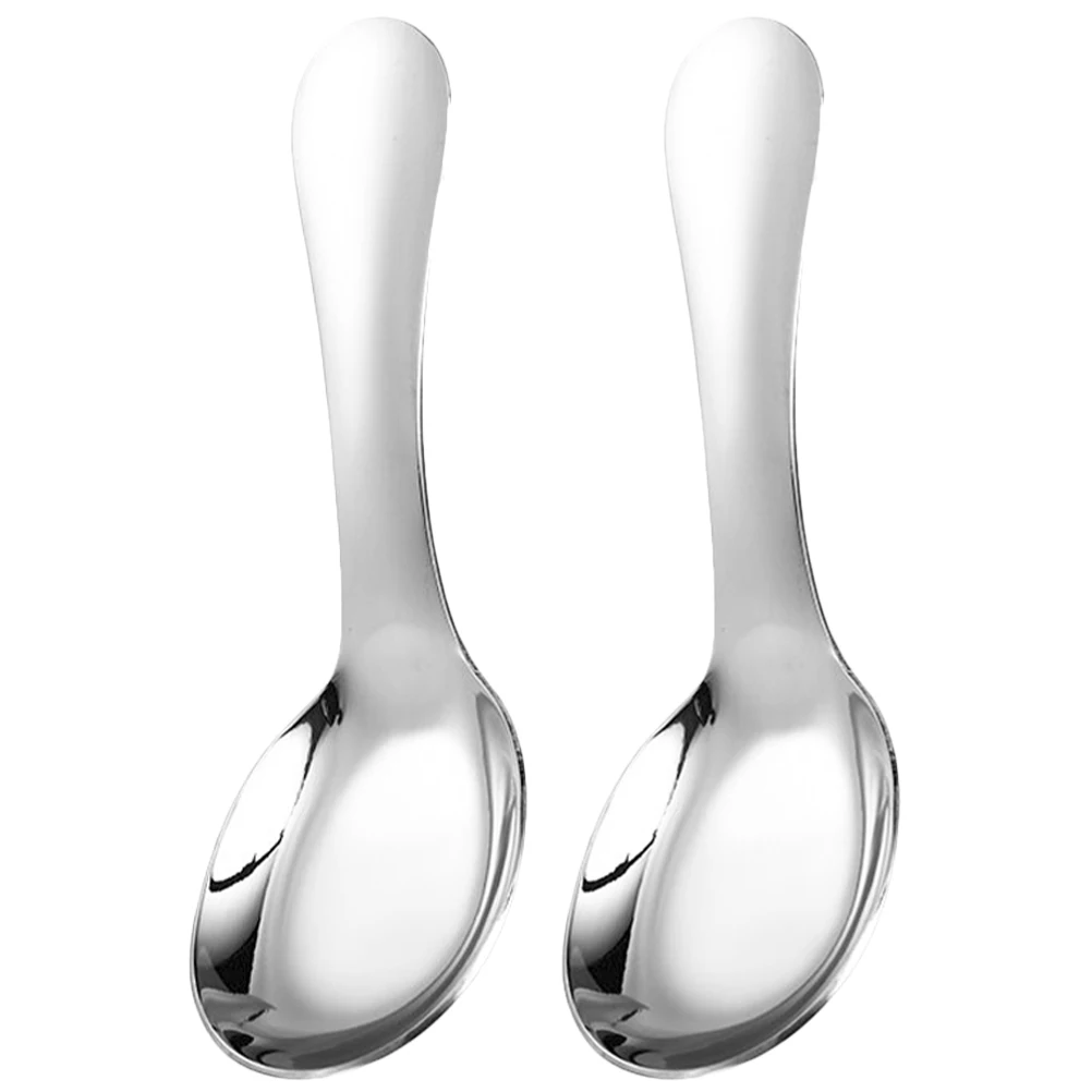 

2pcs Children's Soup Spoons Stainless Steel Baby Household Tableware Kids Food Spoon Practical Porridge Spoon Use