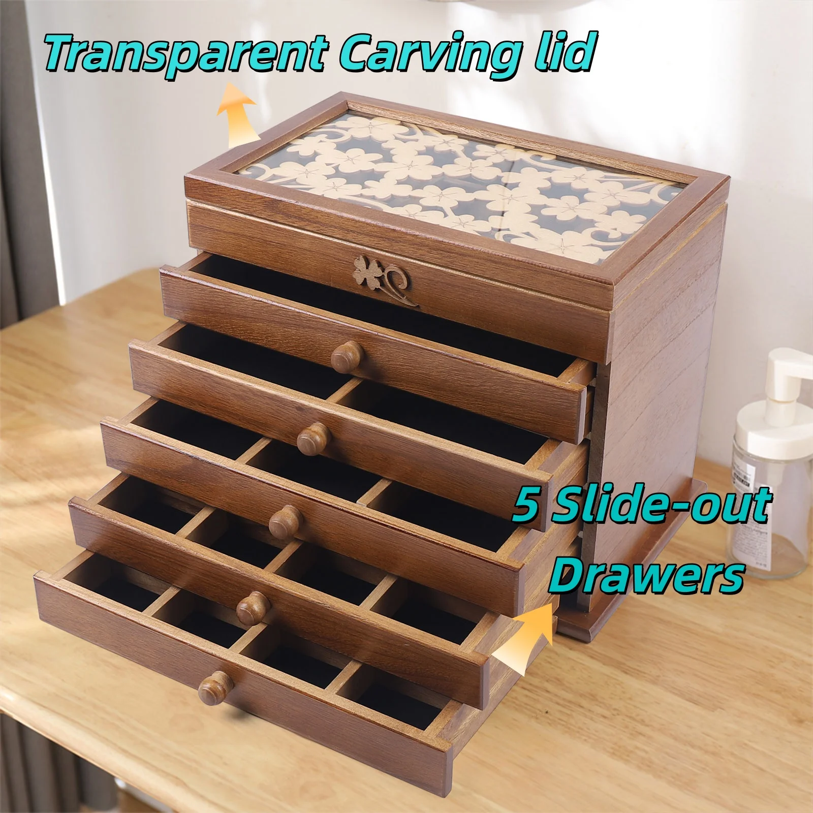 

6-слойная большая шкатулка для драгоценностей с 5 ящиками, ожерелье, кольцо, органайзер, ящик для хранения часов, шкаф для ювелирных изделий, шкаф для хранения косметики, домашний шкаф для путешествий