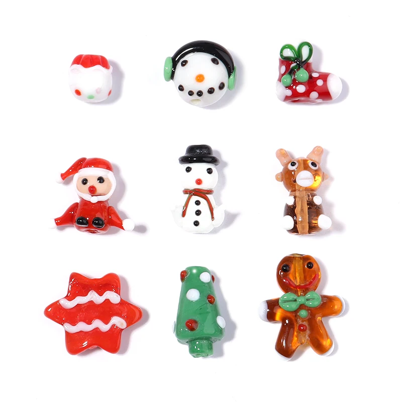 2pcs/lot Christmas Series Lampwork Beads Cute Snowman Glass Beads For Children Jewelry Making DIY Bracelets Necklace Accessories