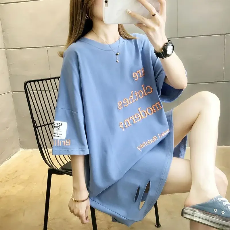 Women's T-shirt Summer Outfit Cotton Short Sleeve Top Female Baggy Y2k Clothes Korean Reviews Many Trending Clothing Aesthetic