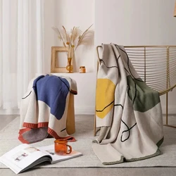 Abstract Knitted Throw Blanket for Couch Bed Soft Cozy Knit Blanket Lightweight Decoration Blanket for Men and Women Blanket