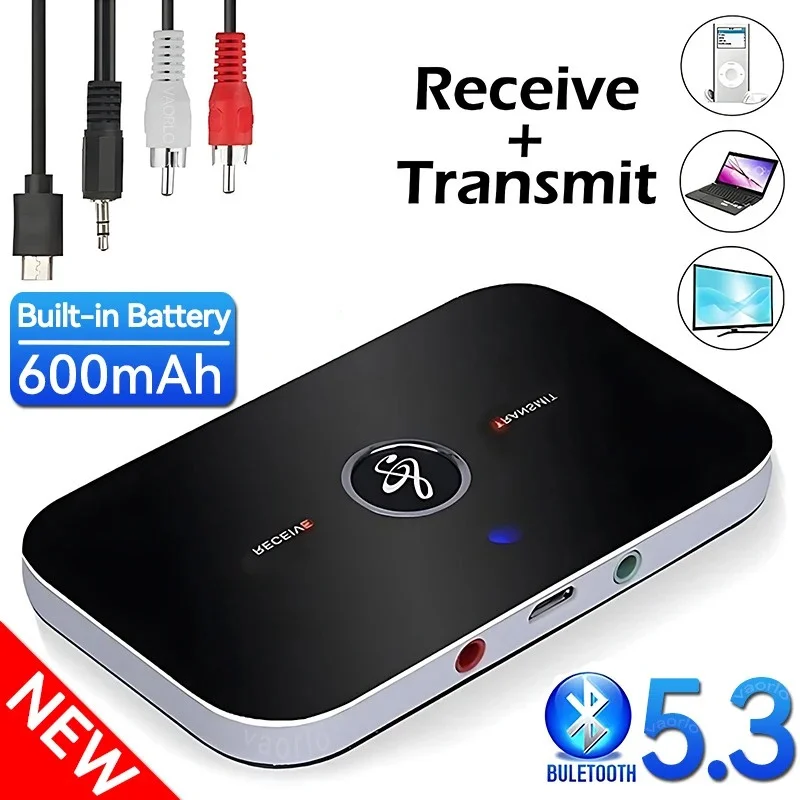 2 IN 1 블루투스 5.3 오디오 송수신기 3.5mm AUX 잭 RCA USB 동글 음악 무선 어댑터 (차량용 PC TV 헤드폰)