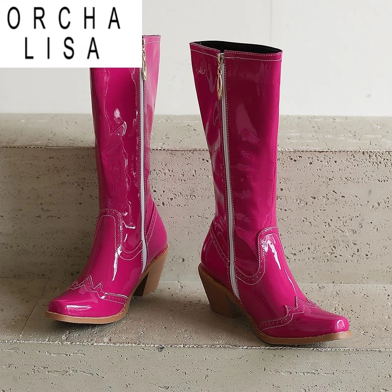 

ORCHA LISA/женские сапоги до колена для отдыха, туфли на блочном каблуке 6 см, размер 45, 46, 47, 48, мягкие повседневные бота для верховой езды