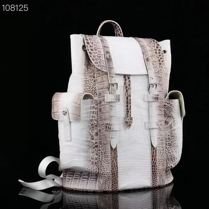 Himalaya white color genuine crocodile skin backpack daily bag real alligator leather knapsack leisure fashion stlyle big size