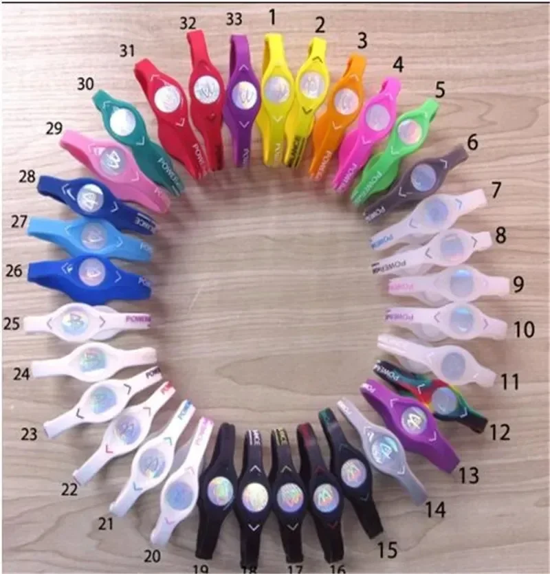 

Wholesale 33pcs Negative Ion Silicone Power Balance Bracelet Fashion Durable Sport Wristbands Energy Health Therapy Bracelets