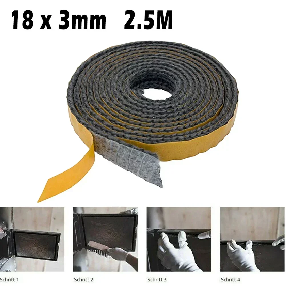 

Веревка для печи из стекловолокна шириной 2,5 м, 18x3 мм, плоское черное стеклянное уплотнение для печи, пожарной двери, котла, дымохода, печи, теплообменника для духовки