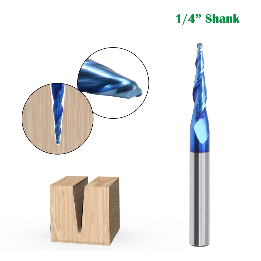 1/4 haste de carboneto sólido borda dupla nano azul bola fresa roteador bit carpintaria cnc fresa