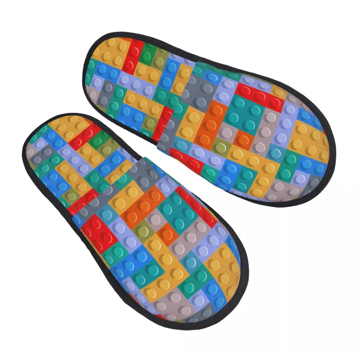 Colorful Building Plastic Brick Toy Blocks Patterns House Slippers Women Comfy Memory Foam Slip On Spa Slipper Shoes