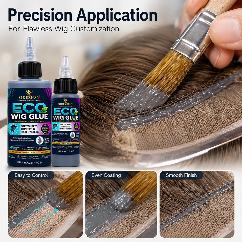 SIKEZHAN Gray Liquid Wig Glue with Applicator Brush for Toupee Hair System Lace Base PU Edge Hair Topper and Partial Hairpiece - view 6