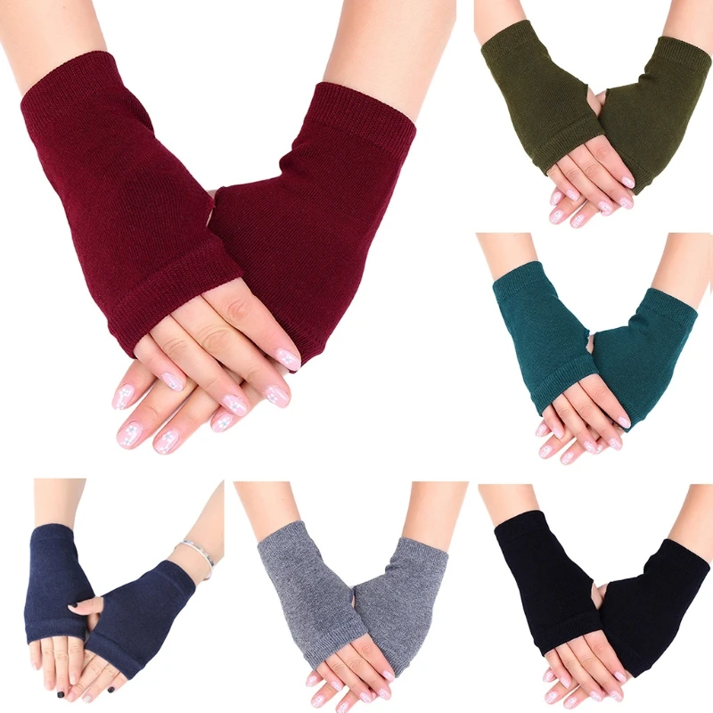 

Winter Half Finger Gloves Knitted Fingerless Mittens wth Thumb Hole Warm Stretchy Short Hand Warmer for Men and Women T8NB