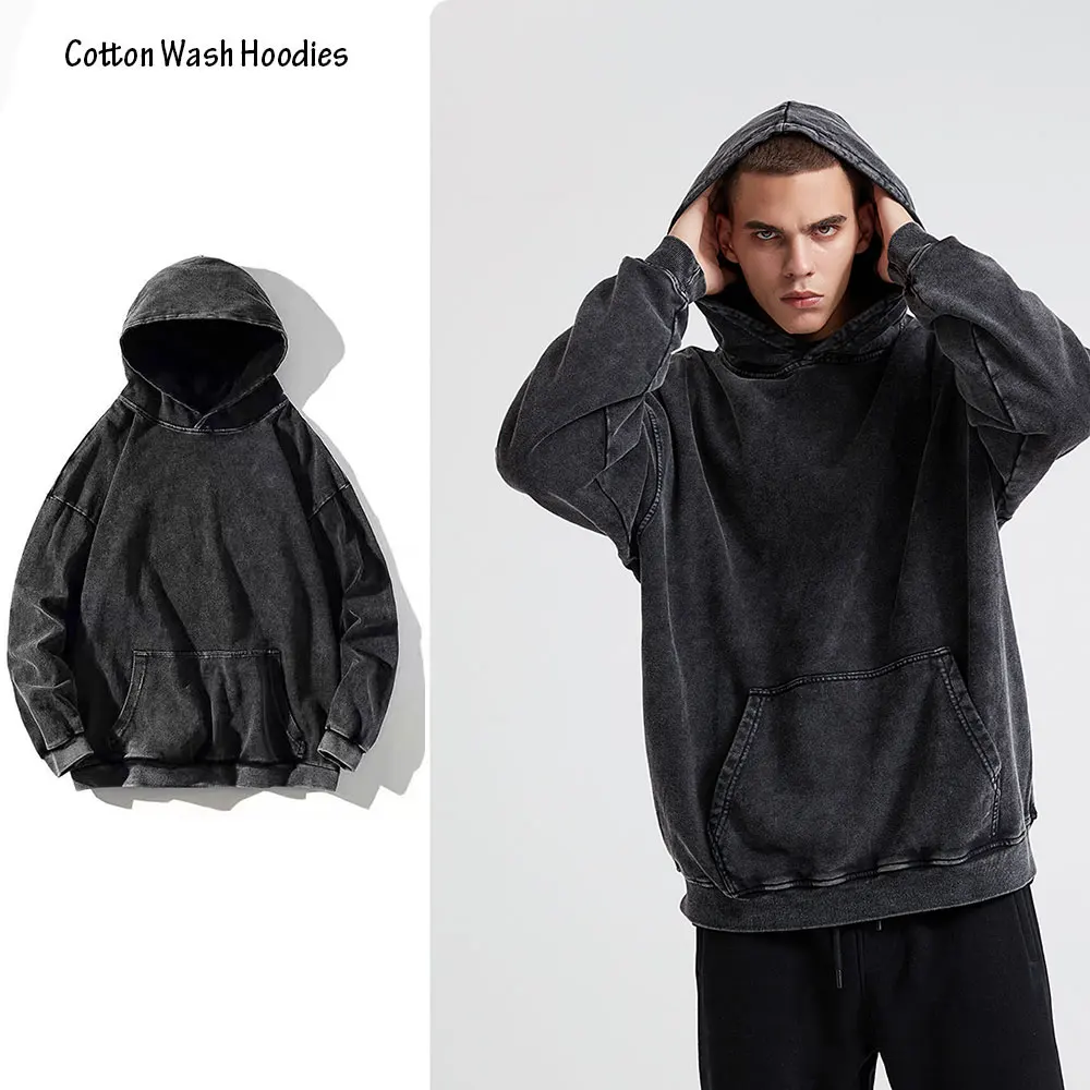 Unisex Gothic Vintage Gewaschene Baumwolle Hoodie High Street Retro Langarm Sweatshirt Mode Harajuku Lose Pullover Y2k Hip Hop