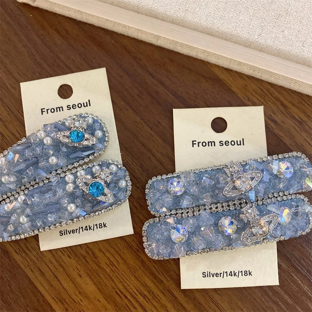 

ins new blue full diamond universe hairpin, fashionable high-end design bangs clip headgear hair accessories