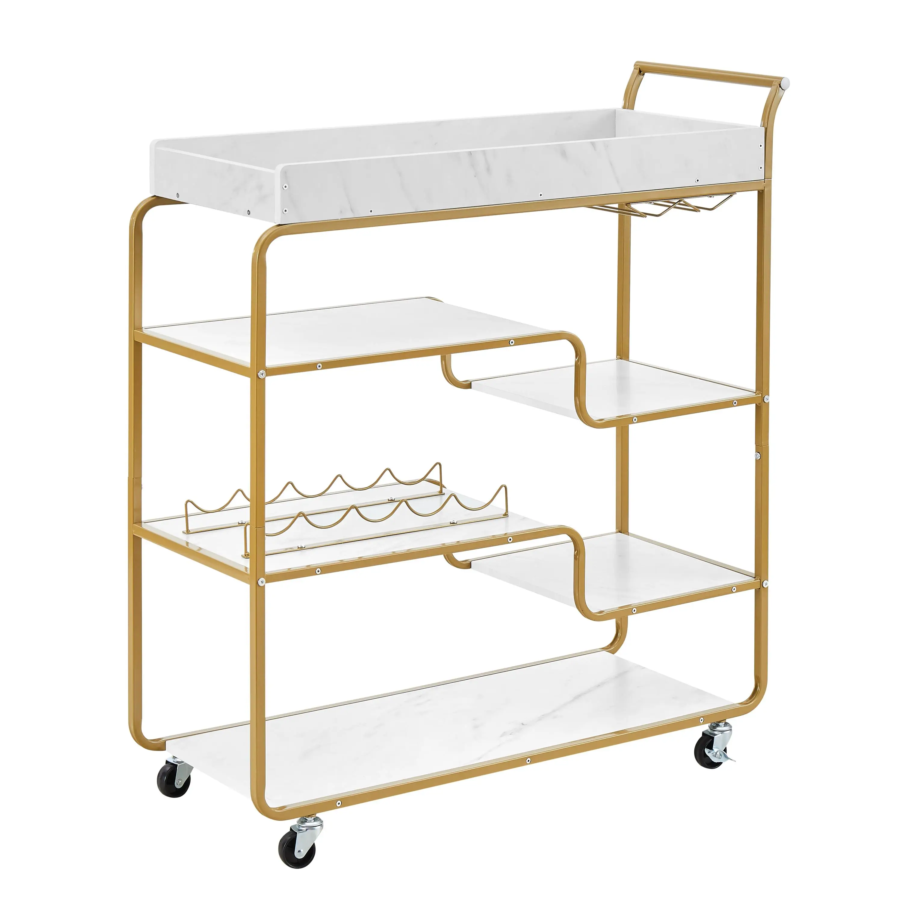 6-Tier Retro Wine Cart with Glass Holder & Rack - Rolling Bar Serving Trolley for kitchen , for living Room & Dining Room