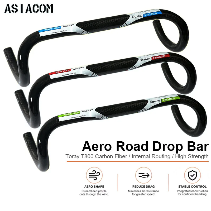 ASIACOM Full Carbon Compact Aero Drop Bar 3K Weave Road Racing Handlebar 380-440mm Bicycle Cycling Parts