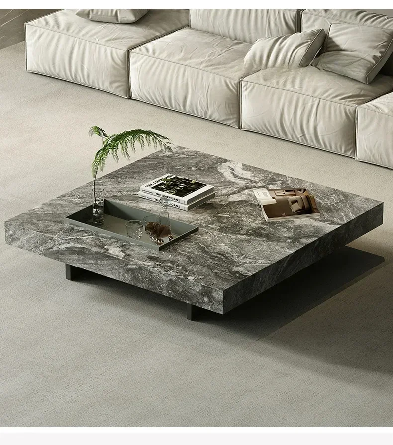 

American Marble Tea Table Luxury Stone Modern Simple High-End Square Mild Luxury Retro Tea Table
