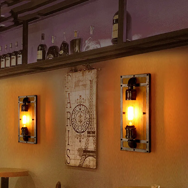 Retro Industrial Style Wooden Wall Lamp Loft Coffee Shop Bar Wall Lamp Creative Personalized Decorative Wall Light