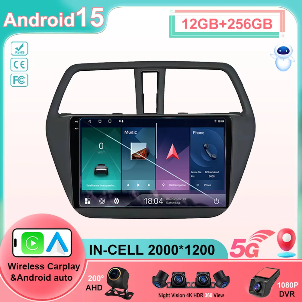 Rádio do carro para suzuki sx4 s-cross 2014 2015 2016 2017 android 15 reprodutor multimídia estéreo gps wifi + 5g sem fio carplay auto