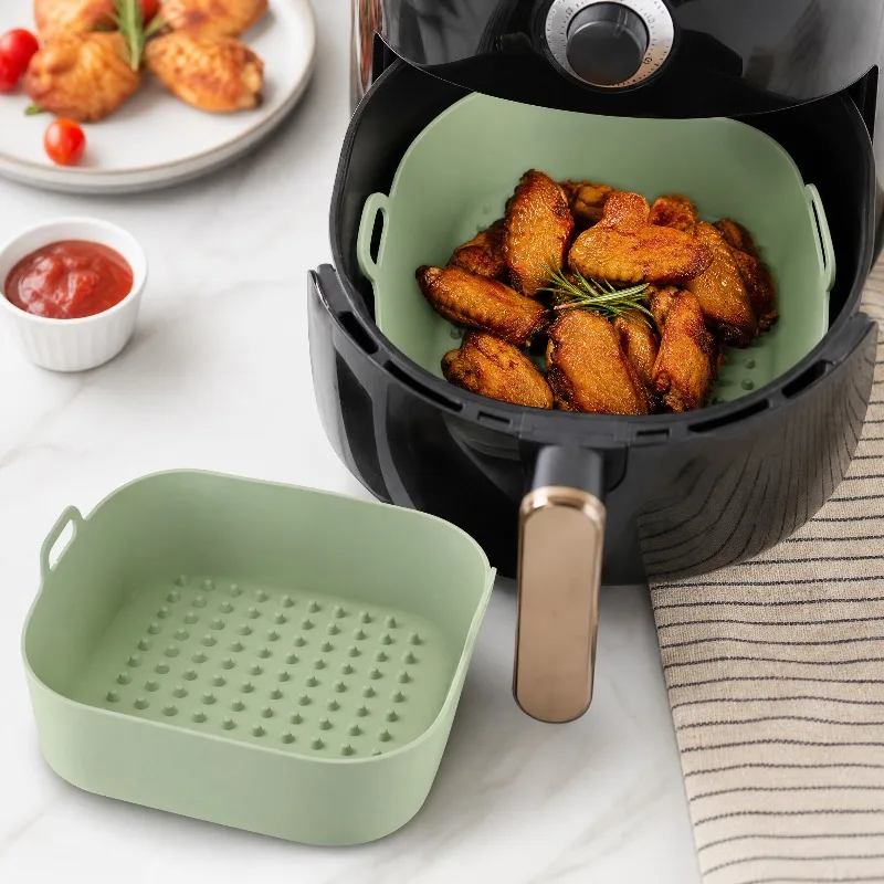 Air fryer silicone baking tray square pad heat-resistant double ear air fryer silicone tray