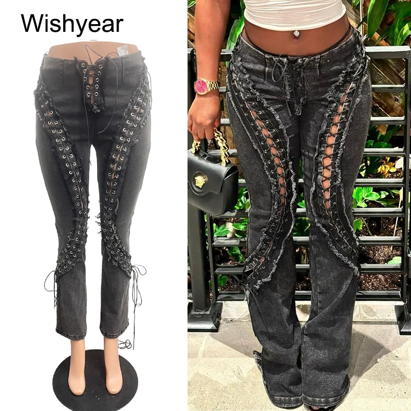 Pantalones pitillo Punk Rock Vintage para mujer, mallas ajustadas caladas sexis, pantalones vaqueros, ropa de calle, pantalones vaqueros elásticos negros y2k