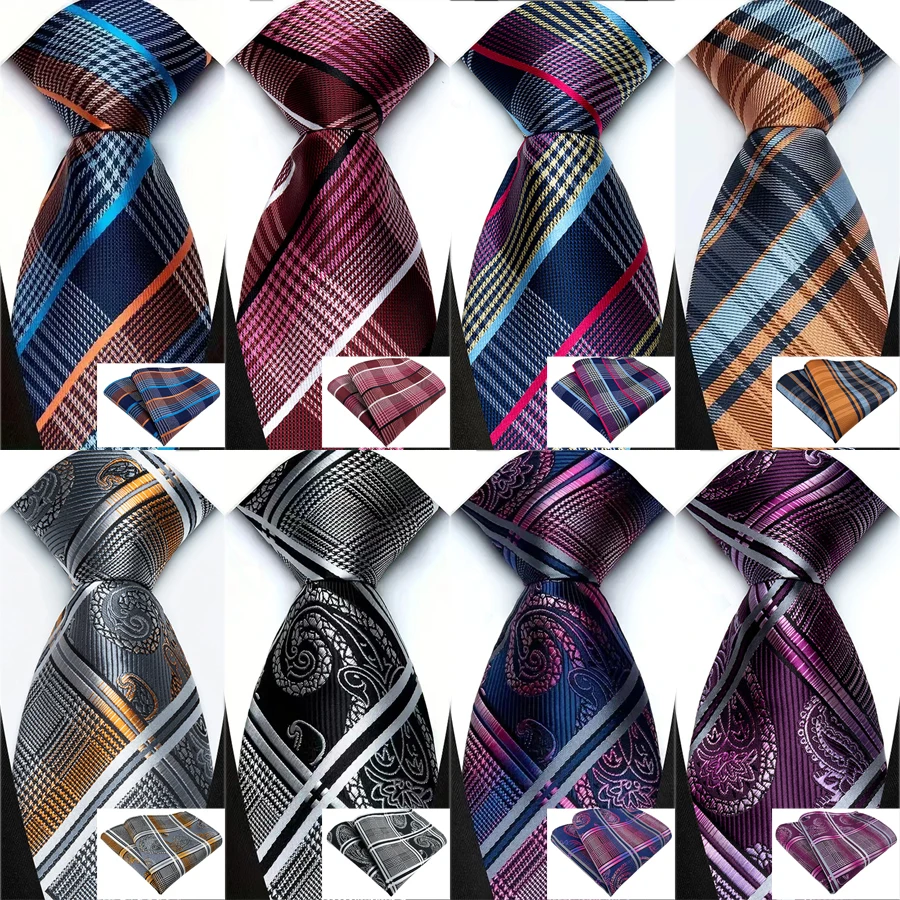 الكلاسيكية المشارب منقوشة والشيكات التعادل مجموعة للرجال العريس الزفاف رجال الأعمال ربطة العنق جيب مربع مجموعة الإكسسوارات بالجملة مصمم #1