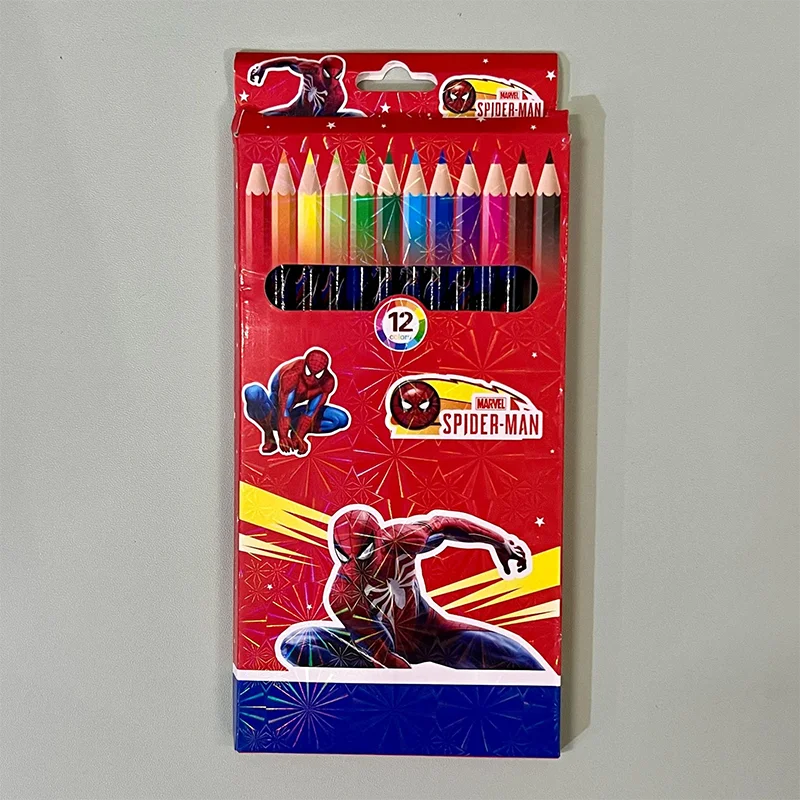 

12pcs/box cartoom Spider Man Stationery Color Lead 12 Color Set Drawing Pencil Prizes Learning Supplies Gifts