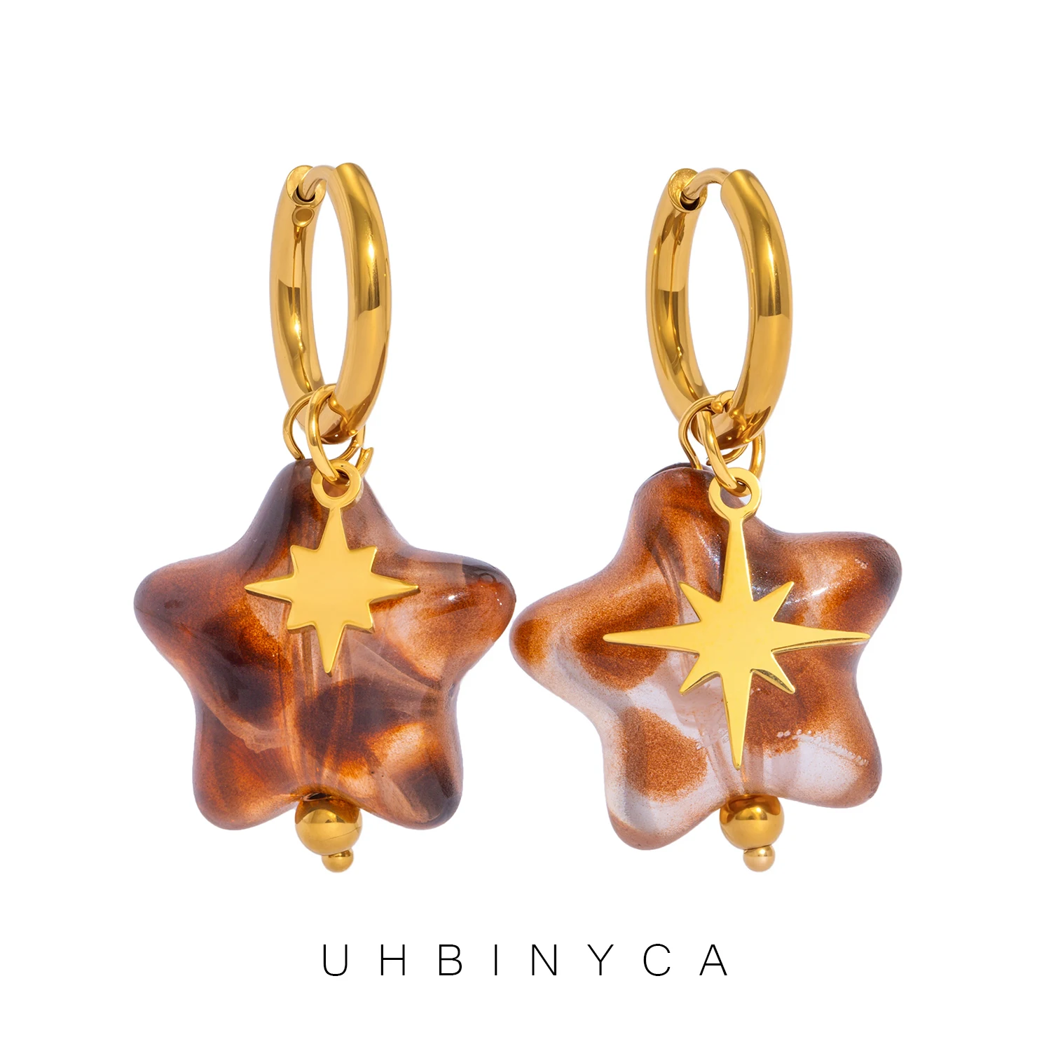 New Star Earrings for Women, Detachable Drop Dangle Pendant with 18K Gold Plated Huggie Hoops, Stainless Steel Hypoallergenic