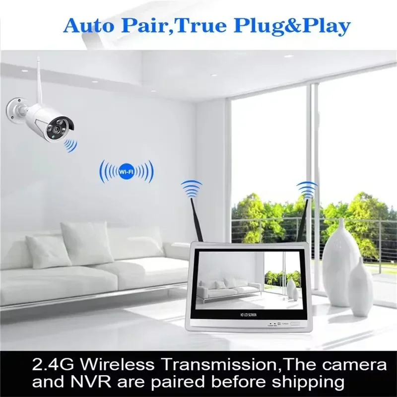 4채널 5MP 컬러 나이트 비전 감시 카메라 12인치 Wifi NVR CCTV 홈 보안 카메라 시스템 무선