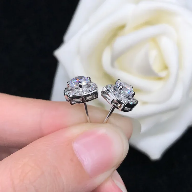 Solid Platinum PT950 Earrings female snow pear flower elegant fashion 18k white gold moissanite with sparkling diamonds earrings