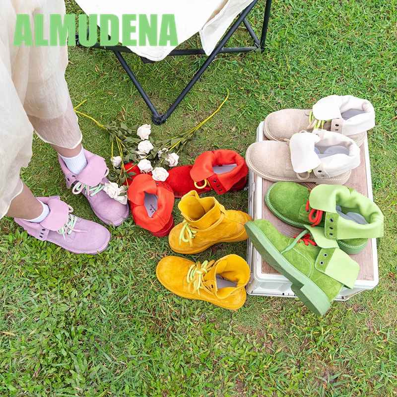 الرجعية جولة تو الجبهة الدانتيل يصل أحذية قصيرة في لون الحلوى المضادة للانزلاق البقرة المدبوغ النمط البريطاني الارتفاع زيادة حذاء كاجوال