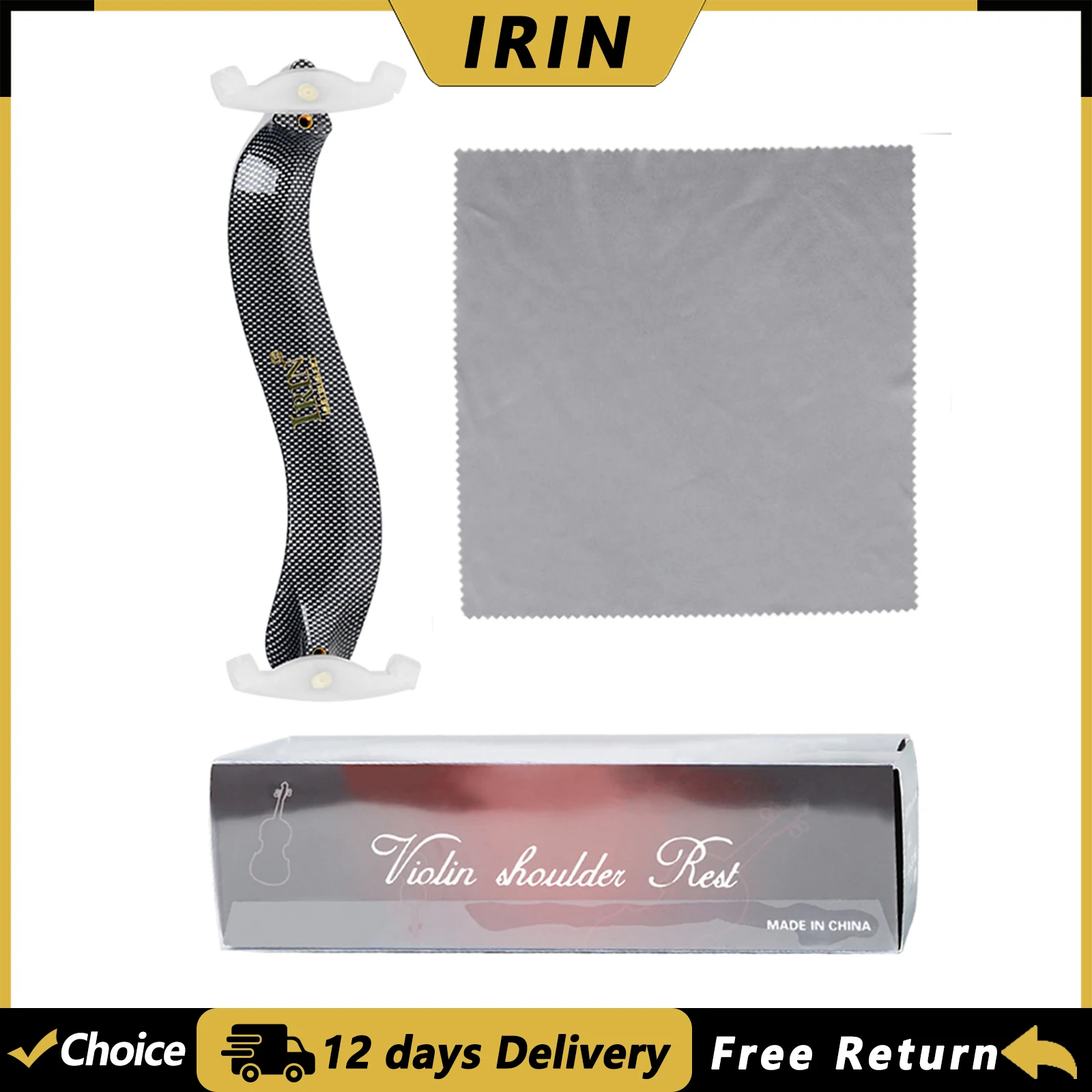 IRIN 4/4 4/3 مسند كتف الكمان قابل للتعديل تقليد ألياف الكربون مسند الكتف مع تنظيف الملابس أجزاء الكمان وملحقاتها