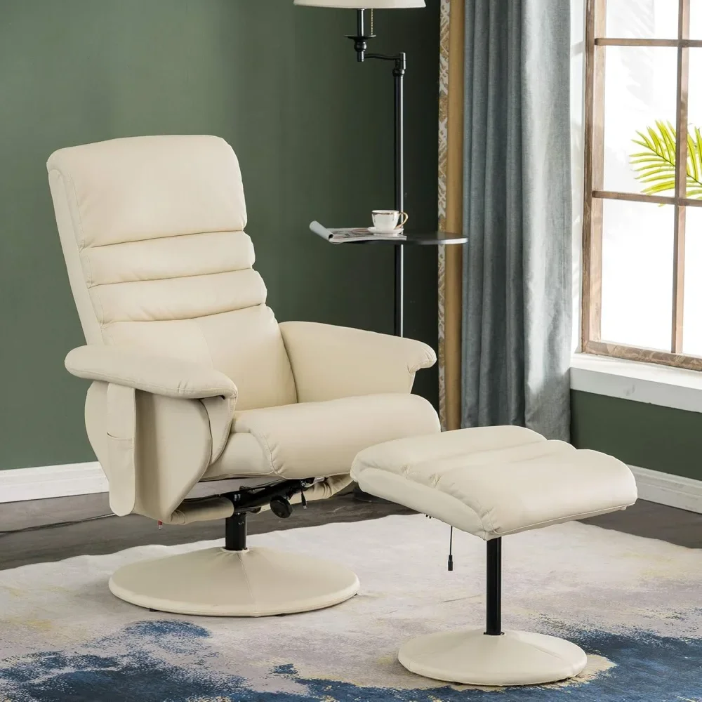 

Recliner with Ottoman, Reclining Chair with Massage, 360 Swivel Living Room Chair Faux Leather (Cream White), Chaise Lounge