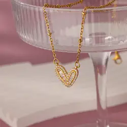 Stainless Steel White Zircon Heart Pendant Necklaces for Women Gold Color Wedding Zircon Choker Necklace Jewelry Accessories BFF
