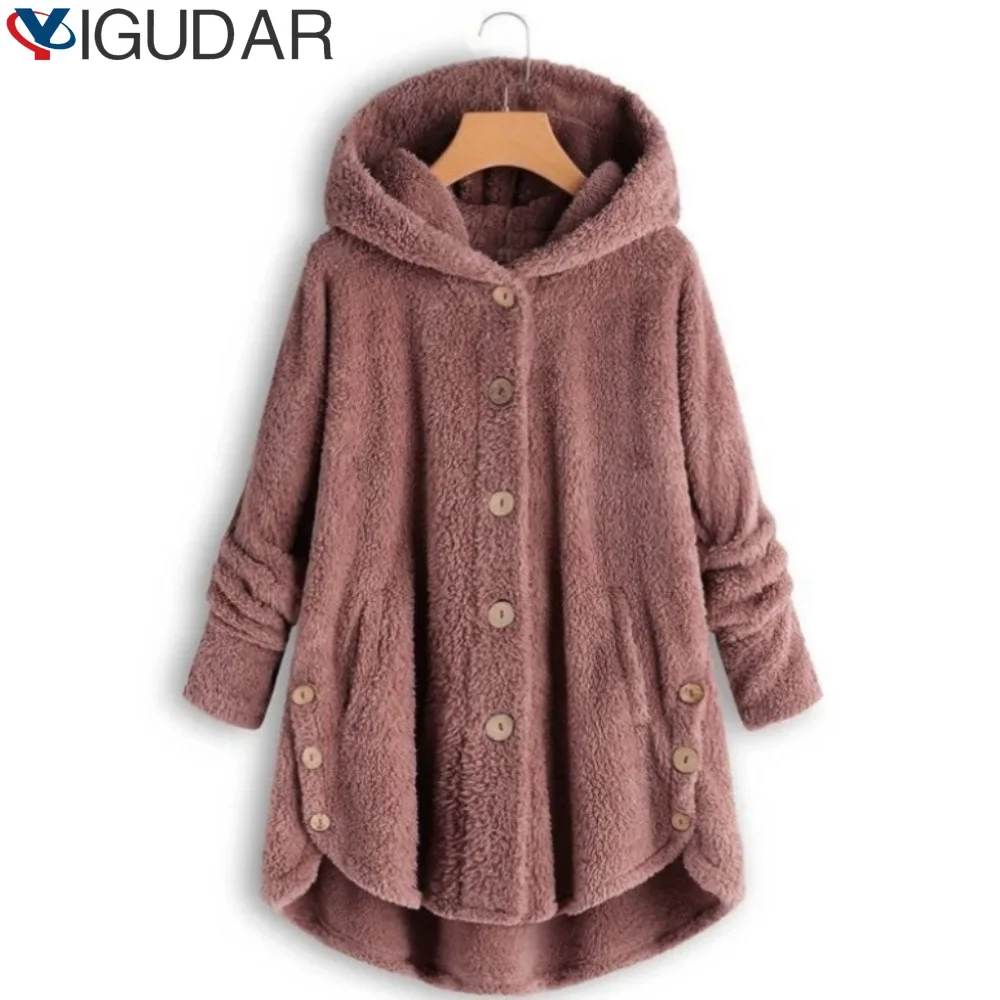 

Women Long Fleece Hoodie Coats Autumn Winter Long Sleeve Oversized Button Double Velvet Sweatshirts korean fashion Female body