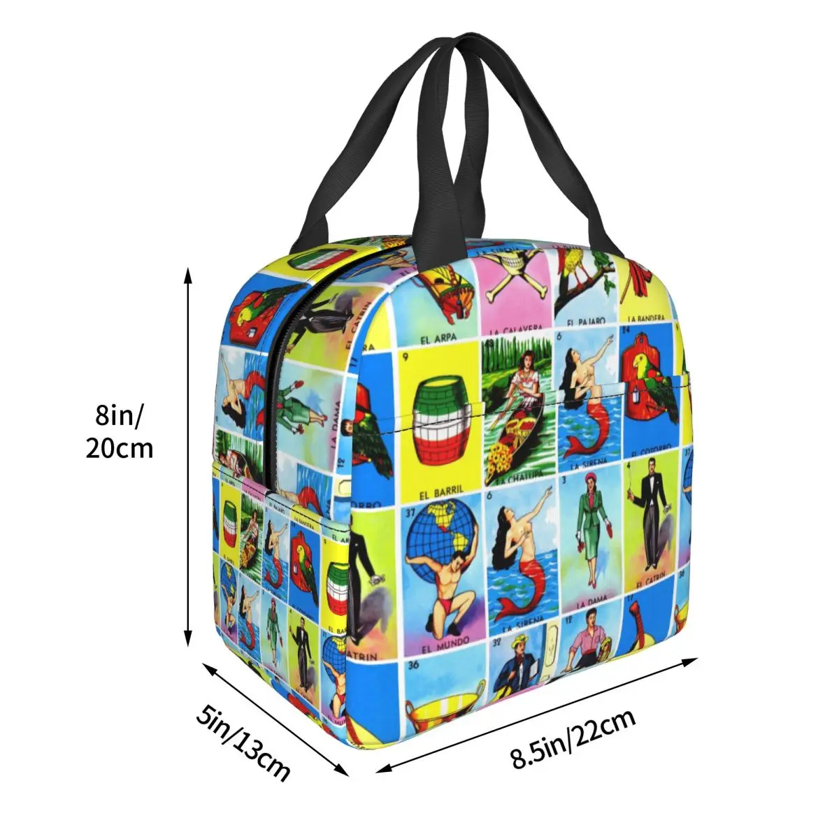 Benutzerdefinierte Loteria-Karte, mexikanische Bingo-Lotterie, isolierte Lunchtaschen für Frauen, tragbare Thermo-Kühlbox, Lebensmittel-Lunchbox, Schulkinder