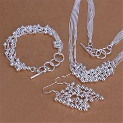 925 Sterling Silver elegant Grape beads Bracelet necklace earrings Jewelry set for women Fashion Party wedding accessories Gifts