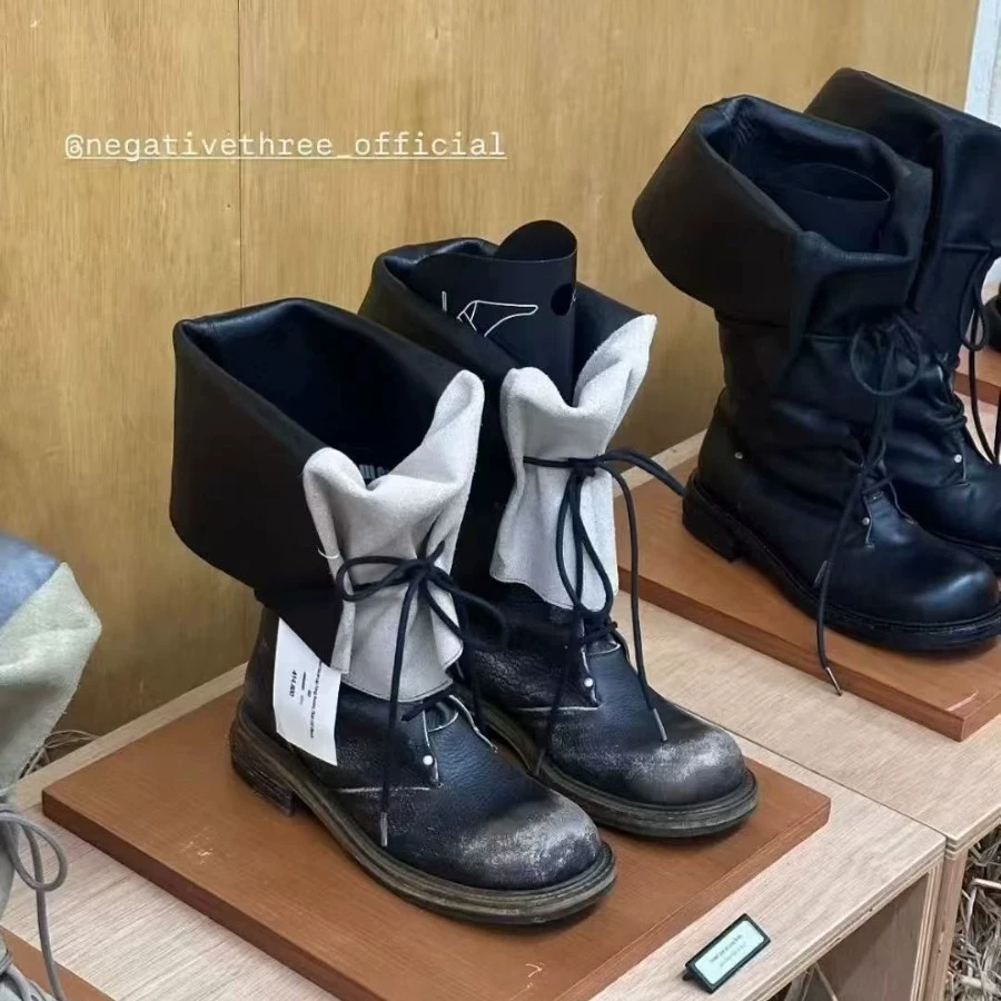 

Retro Buckle Mid Calf Boots Women Thick Sole Slimming Knight Boots Versatile Motorcycle Boots