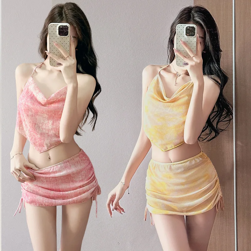 

New 2025 Women's White Swimsuit Tee-Piece Set Skirt Sle Bikini Vaion Hot Springs Relaxing V-Ne No Steel Support