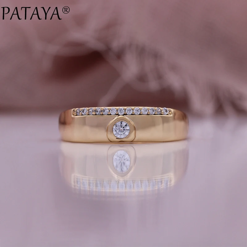 PATAYA Champagne Gold Color Glossy Vintage Drop Earrings Rings Natural Zircon Earrings For Women Fine Jewelry Set