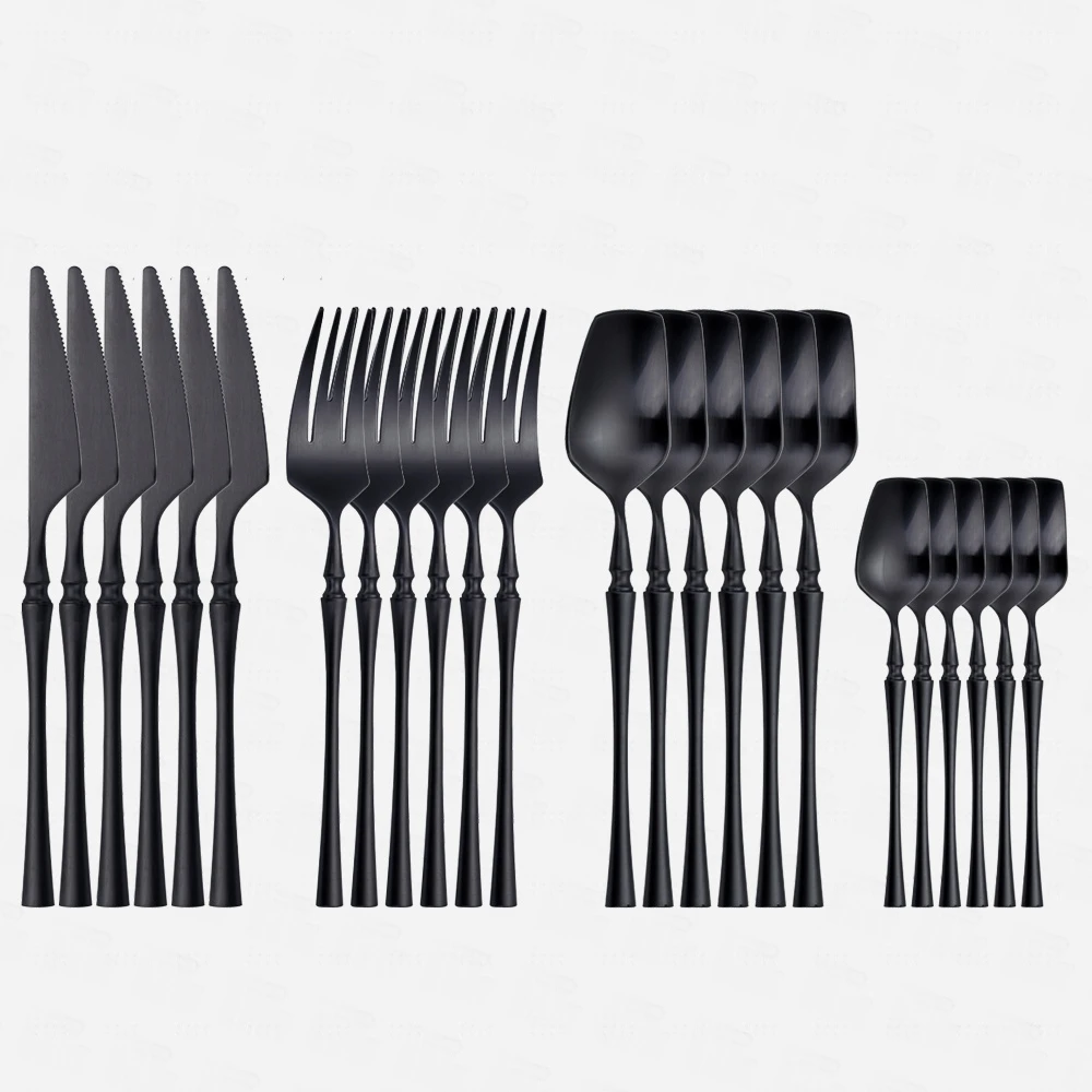 

24Pcs Matte Western Cutlery Frosted Cutlery Set Black Dinnerware Stainless Steel Kitchenware Knife Fork Spoon Set Flatware Set