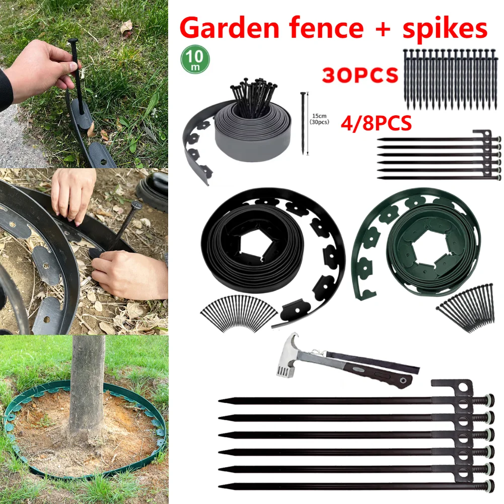 

10M Flexible Lawn Edging Kit with 30 Spikes Heavy Duty No-Dig Landscape Edging Garden Edging Coil for Lawn Yard Pathway Driveway